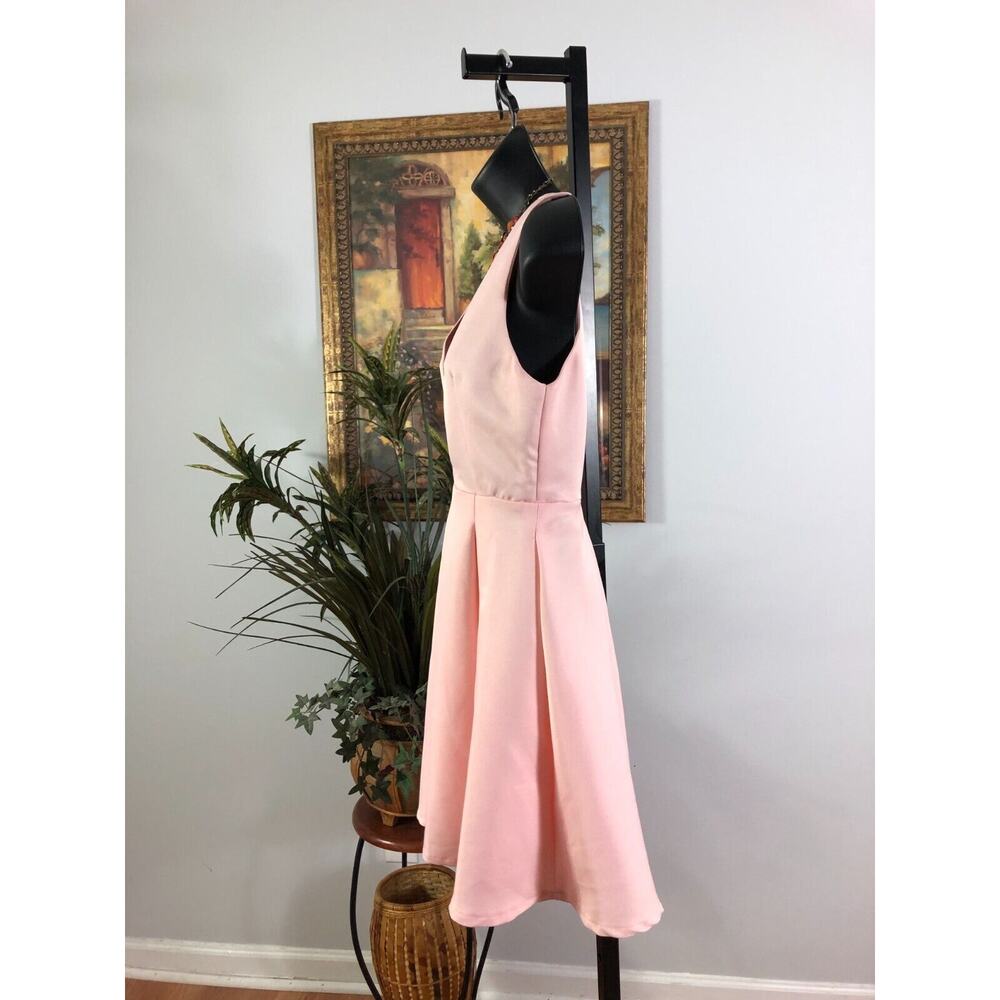 Hot & Delicious Skater Dress Womens S Pink Plunging V Neck Pleated Expo Back Zip - Picture 2 of 8